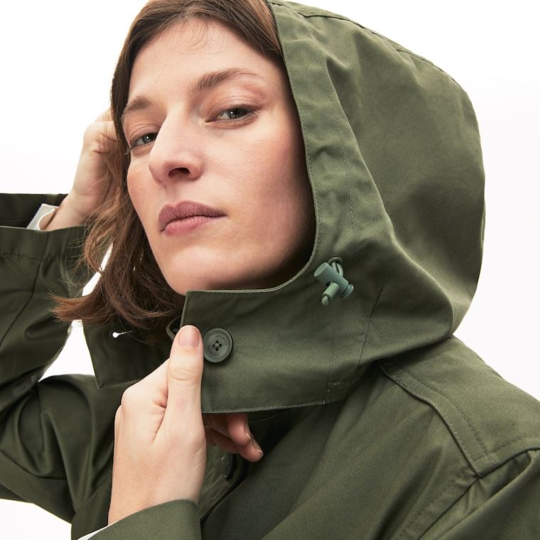 Lacoste Flared Vizi-Resistant Parka Khaki Zöld | LzDQrvF4