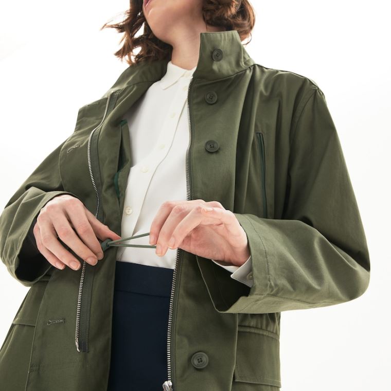 Lacoste Flared Vizi-Resistant Parka Khaki Zöld | LzDQrvF4