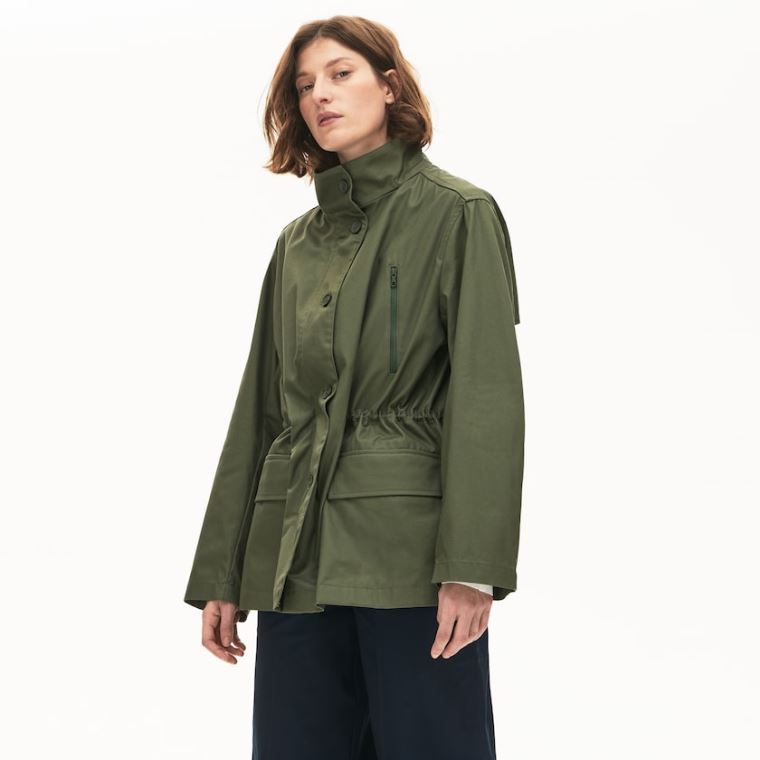 Lacoste Flared Vizi-Resistant Parka Khaki Zöld | LzDQrvF4