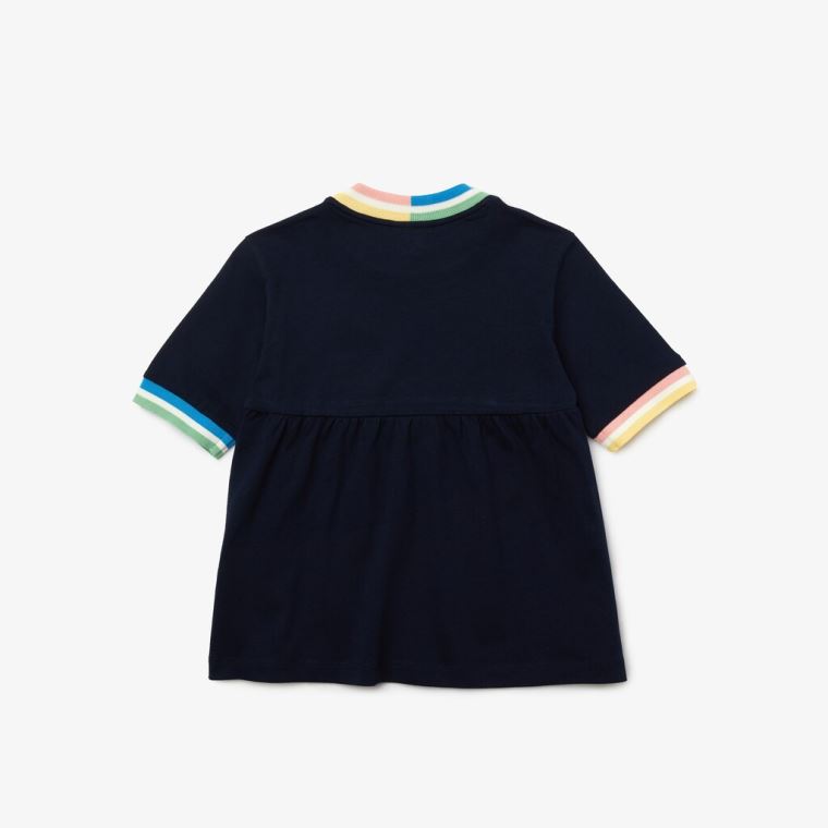 Lacoste Flounced Pamut T-shirt Sötétkék Kék Fehér | XOKVhN9T