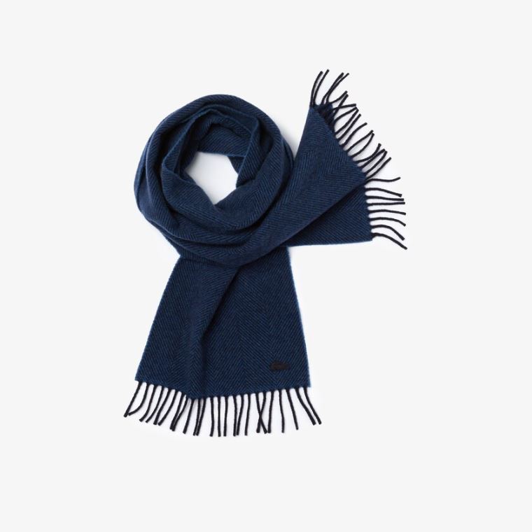 Lacoste Fringed Rectangular Wool Scarf Sötétkék Kék Kék | o5rYTb5X