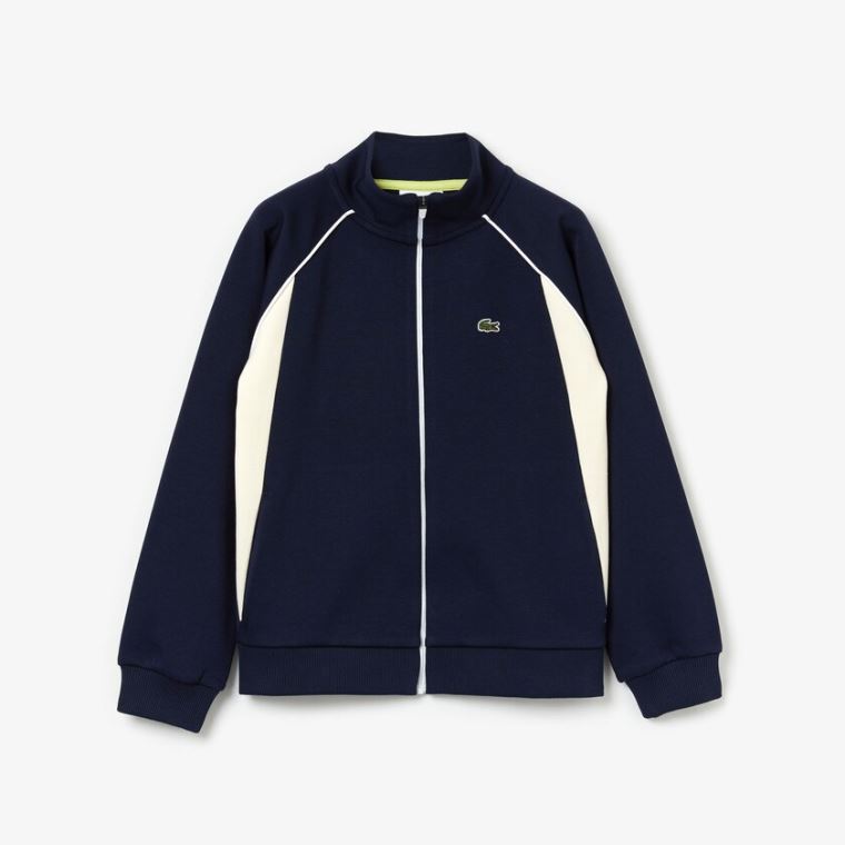 Lacoste Full-Zip Contrast Side Panels Fleece Sweatshirt Sötétkék Kék Fehér | KKA0XUQV