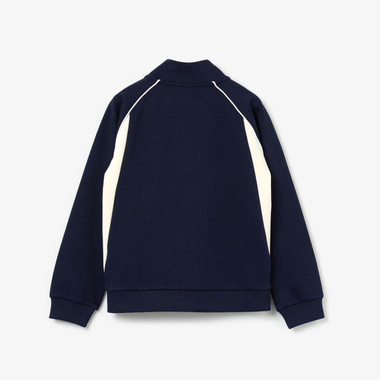 Lacoste Full-Zip Contrast Side Panels Fleece Sweatshirt Sötétkék Kék Fehér | KKA0XUQV