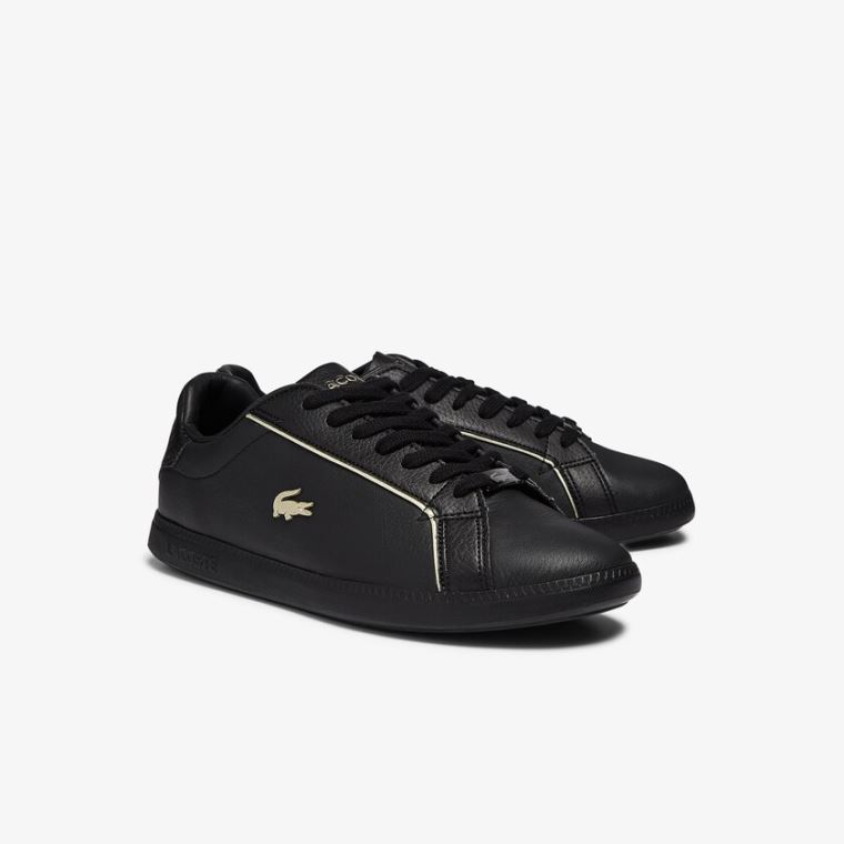 Lacoste Graduate Bőr Metallic Detailing Sneakers Fekete | I7GV0E5q