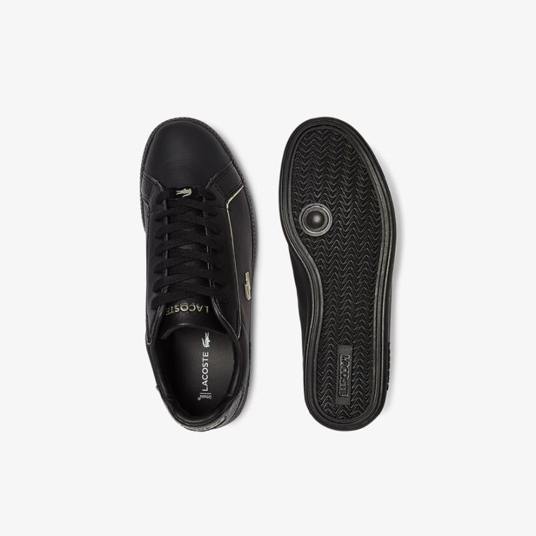 Lacoste Graduate Bőr Metallic Detailing Sneakers Fekete | I7GV0E5q