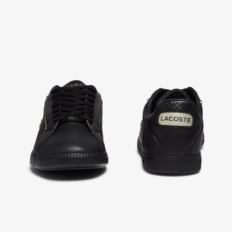 Lacoste Graduate Bőr Metallic Detailing Sneakers Fekete | I7GV0E5q