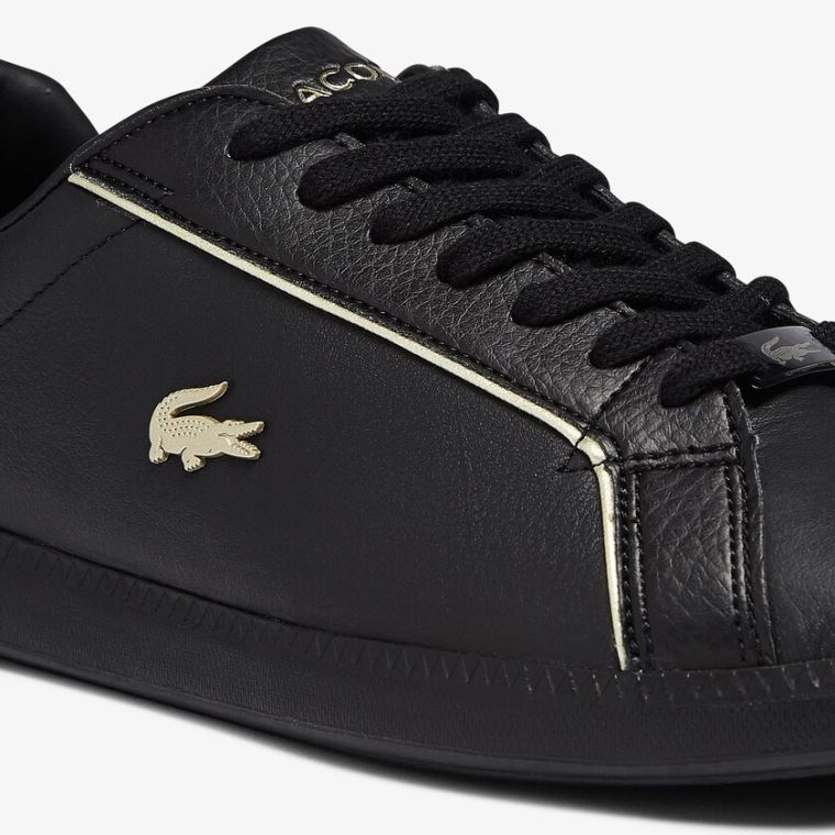 Lacoste Graduate Bőr Metallic Detailing Sneakers Fekete | I7GV0E5q