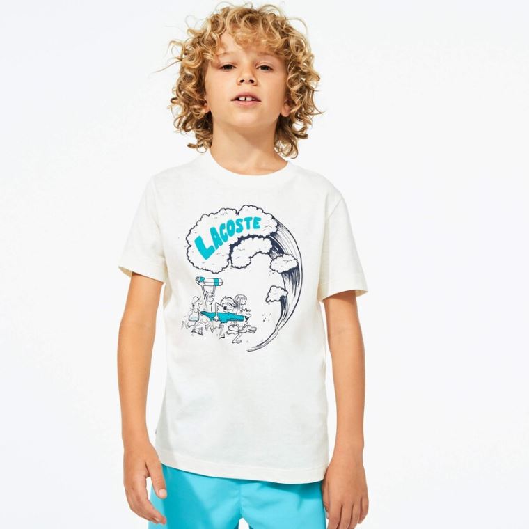 Lacoste Graphic Printed T-shirt Fehér Zöld | SjO26eMZ