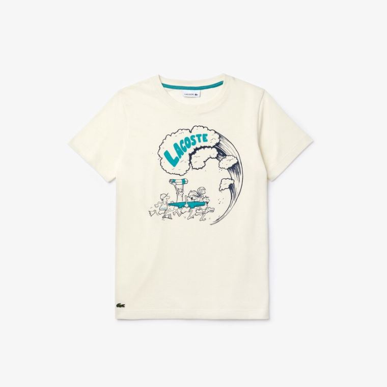 Lacoste Graphic Printed T-shirt Fehér Zöld | SjO26eMZ