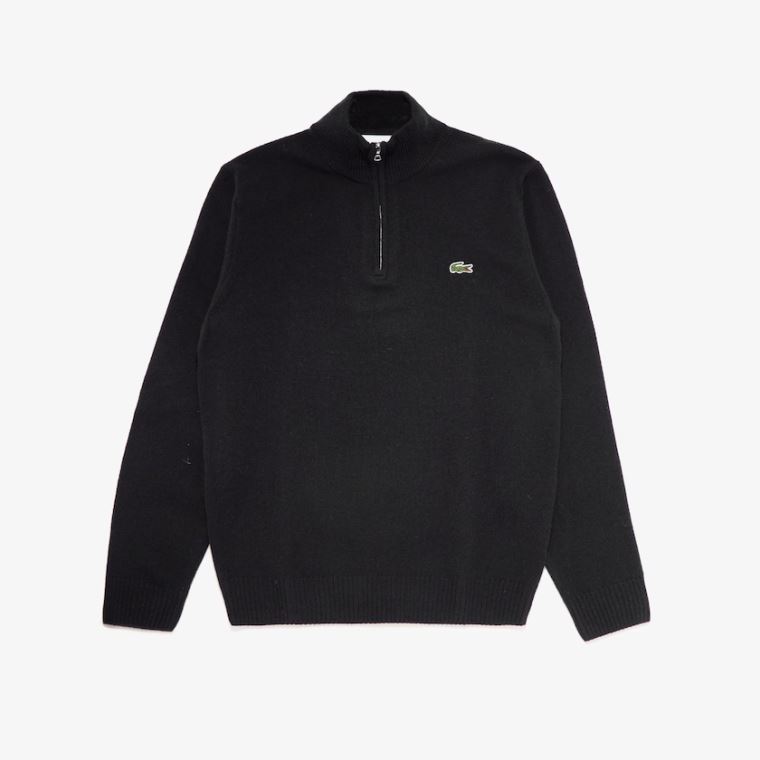 Lacoste Half Zip Collared Pulóver Fekete | oc3MpNUo