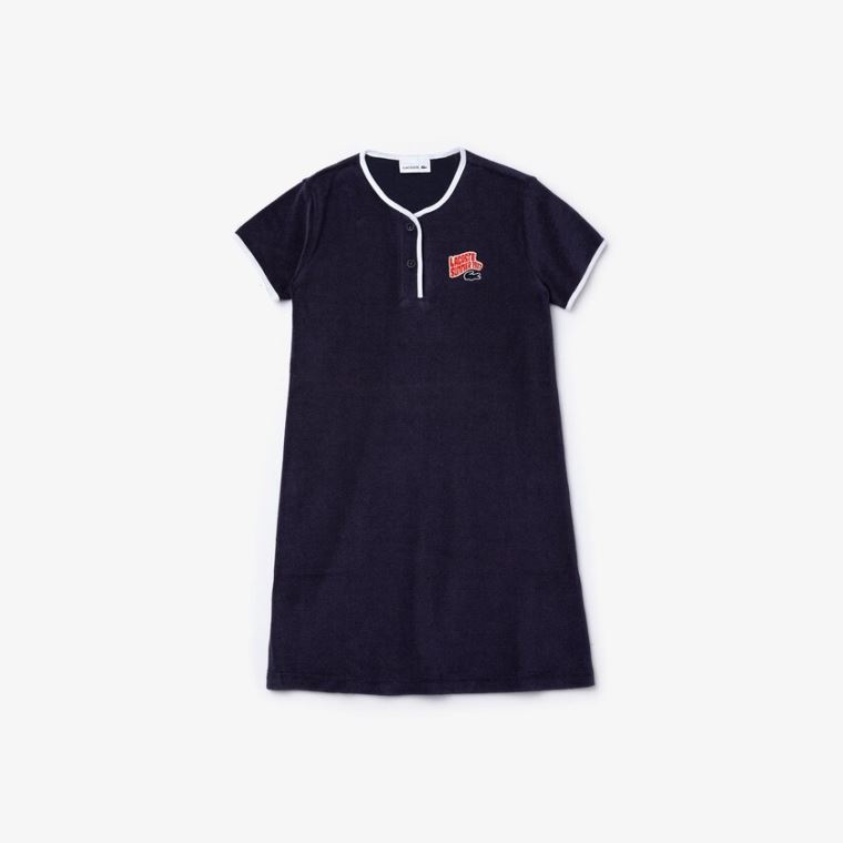 Lacoste Heart Embroidery Henley Ruha Sötétkék Kék Fehér | TmZq5Fws