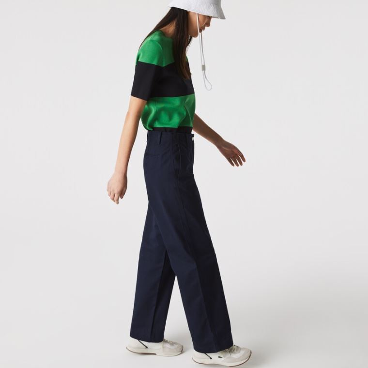 Lacoste High-Waisted Flared Pamut Pants Sötétkék Kék | HP6N7qTV