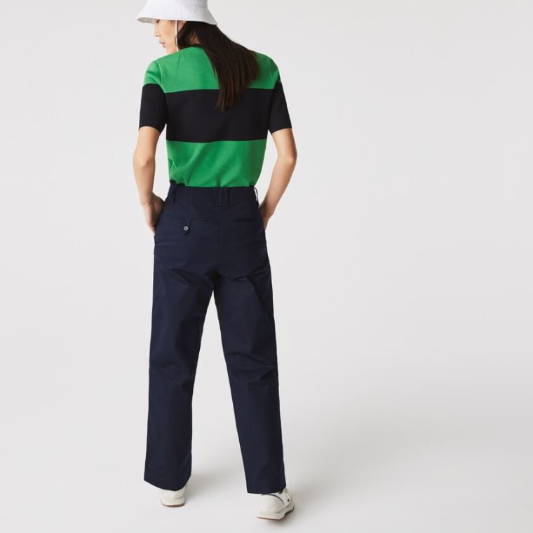 Lacoste High-Waisted Flared Pamut Pants Sötétkék Kék | HP6N7qTV