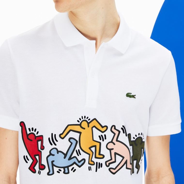 Lacoste Keith Haring Print Piqué Polo Fehér Fehér | pKGhdQOC