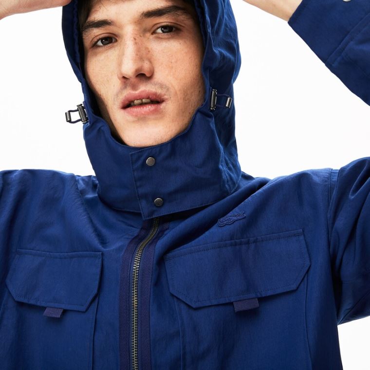 Lacoste Könnyű Detachable-Hood Jacket Sötétkék Kék | kHafFmYT