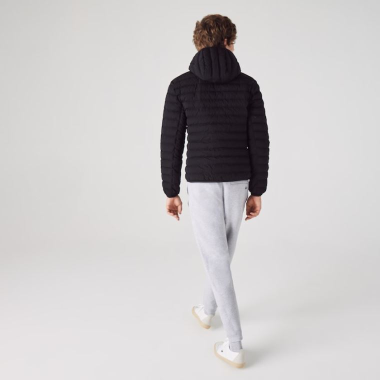 Lacoste Könnyű Foldable Csuklyás Vizi-Resistant Puffer Coat Fekete | z3XmqYQp