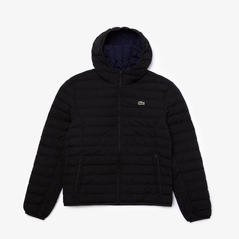 Lacoste Könnyű Foldable Csuklyás Vizi-Resistant Puffer Coat Fekete | z3XmqYQp