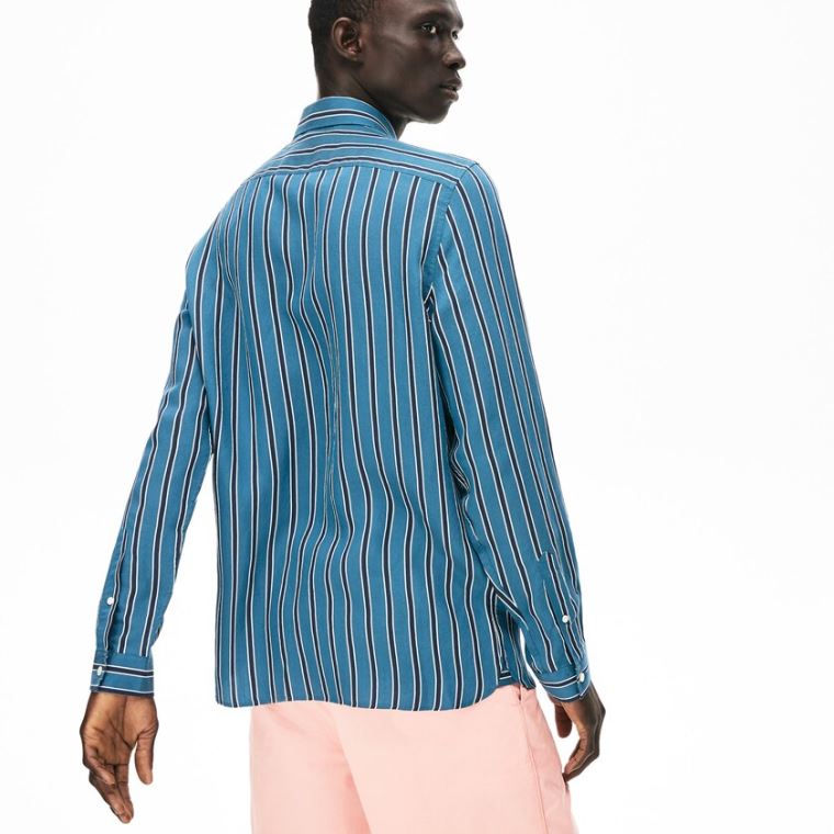 Lacoste Könnyű Striped Shirt Sötétkék Kék Fehér | isowGlQA