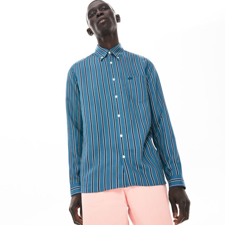 Lacoste Könnyű Striped Shirt Sötétkék Kék Fehér | isowGlQA