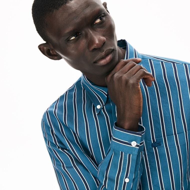 Lacoste Könnyű Striped Shirt Sötétkék Kék Fehér | isowGlQA