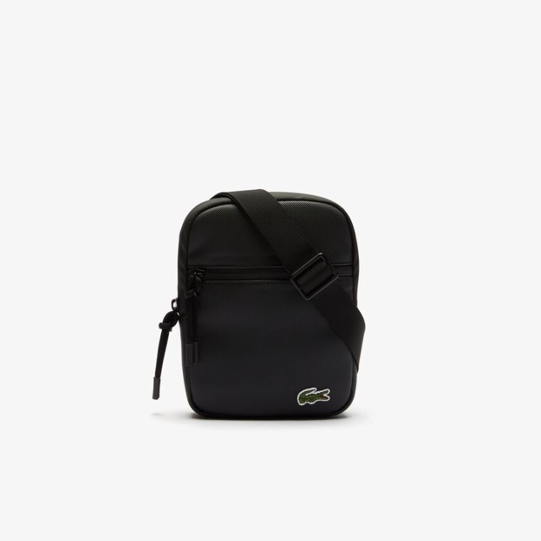 Lacoste LCST Coated Vászon Small Lapos Crossbody Bag Fekete | uzOQcaoB