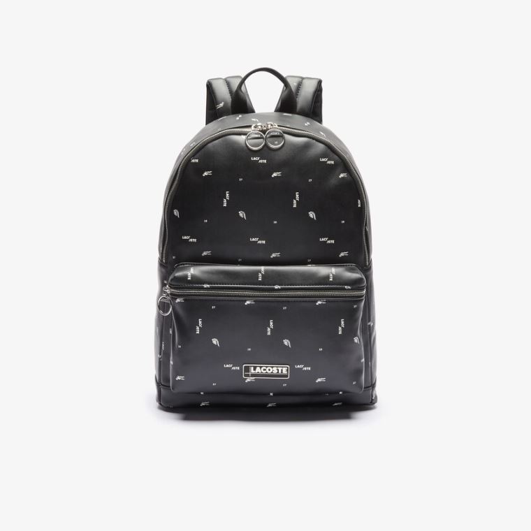 Lacoste LCST Printed Coated Vászon Backpack Fekete | AW9w2BAl