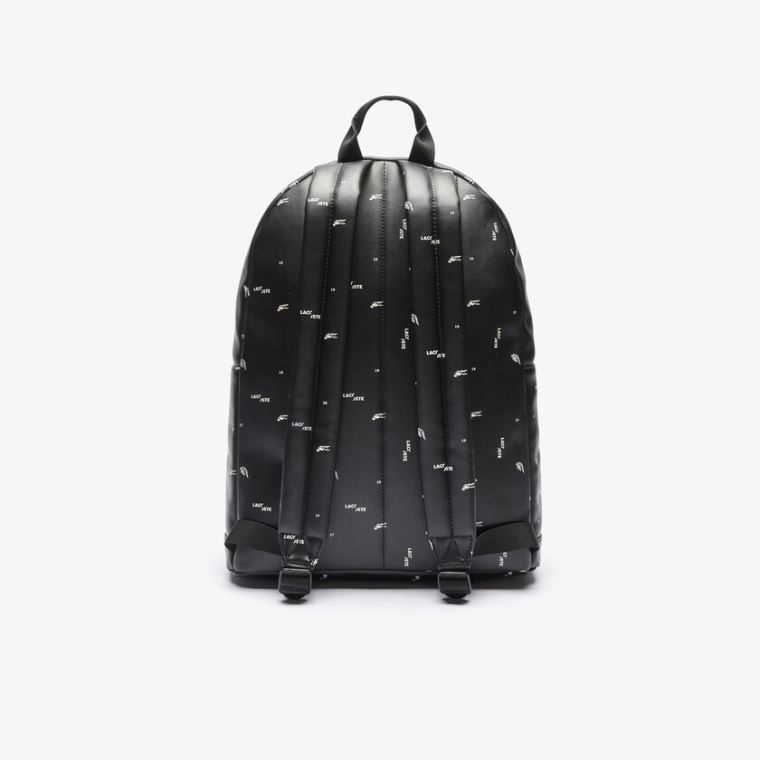 Lacoste LCST Printed Coated Vászon Backpack Fekete | AW9w2BAl