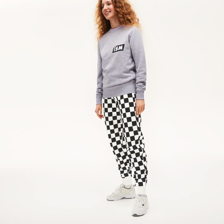 Lacoste LIVE Check Fleece Tracksuit Pants Fehér Fekete | rtEQZLWy