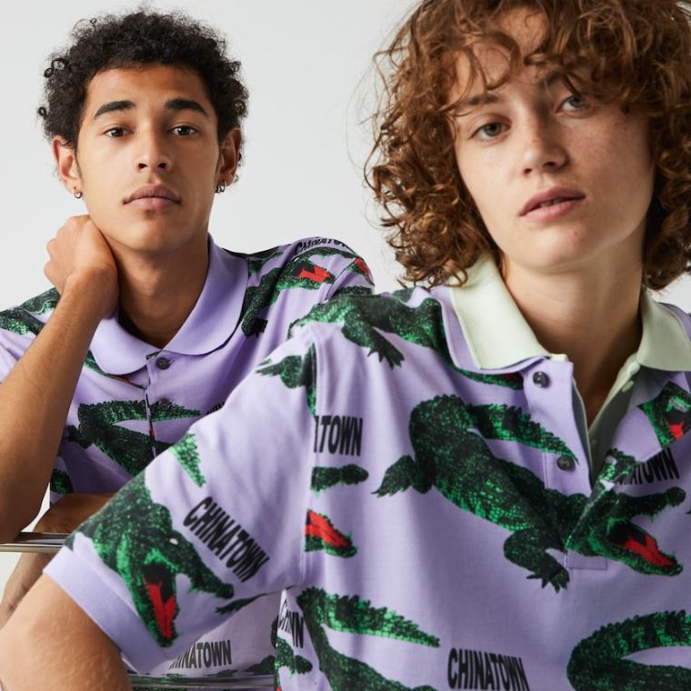 Lacoste LIVE Chinatown Market Collaboration Loose Fit Polo Shirt Lila Fehér | xkke5eGp