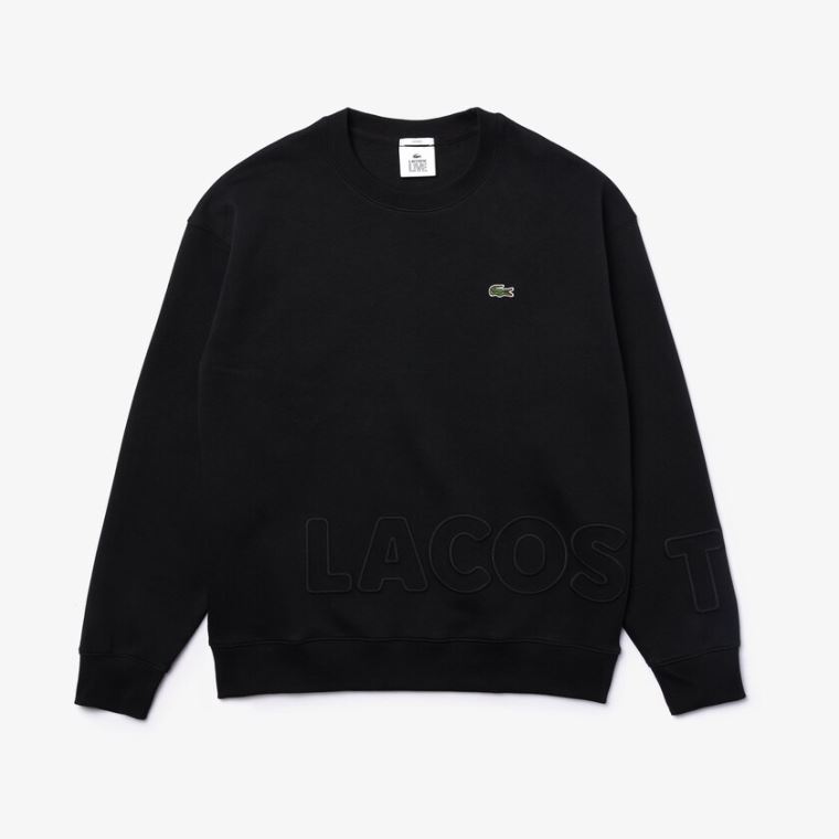 Lacoste LIVE Crew Neck Embroidered Pamut Blend Sweatshirt Fekete | U64QGm12