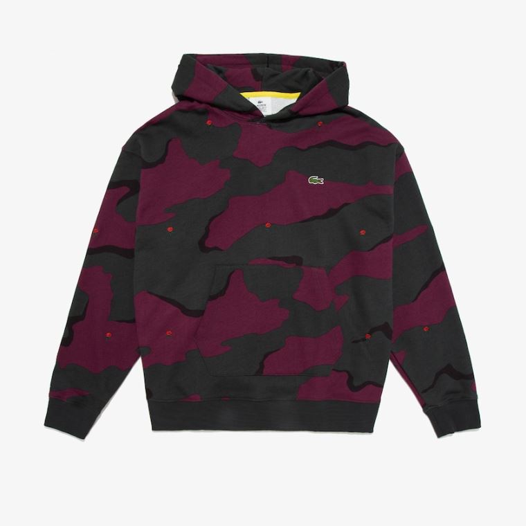 Lacoste LIVE Csuklyás Camo Print Fleece Sweatshirt Zöld Fehér | vR1wNAg3