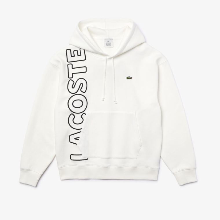 Lacoste LIVE Csuklyás Embroidered Pamut Blend Sweatshirt Fehér Fekete | 0oIL17HN