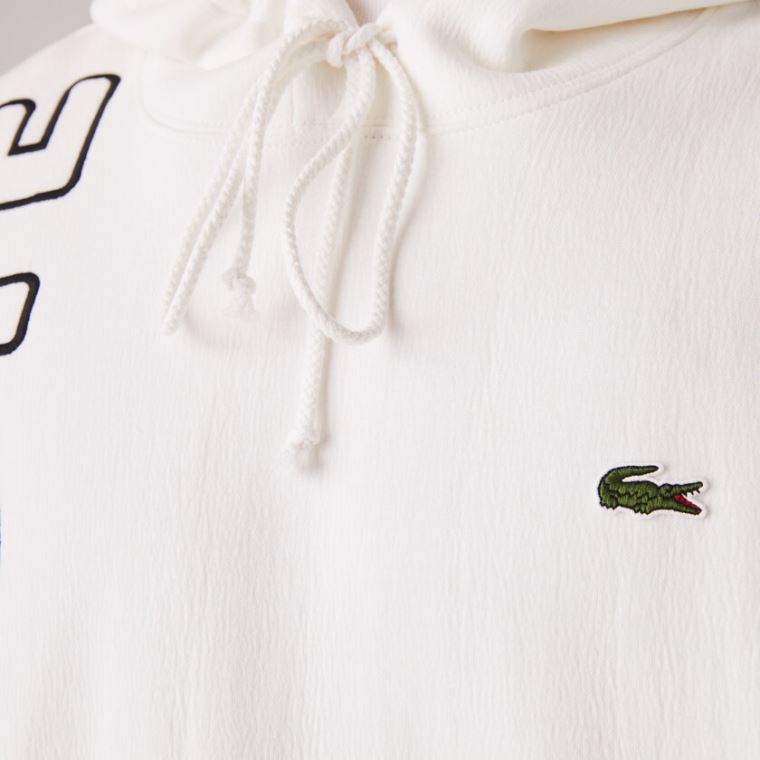 Lacoste LIVE Csuklyás Embroidered Pamut Blend Sweatshirt Fehér Fekete | 0oIL17HN