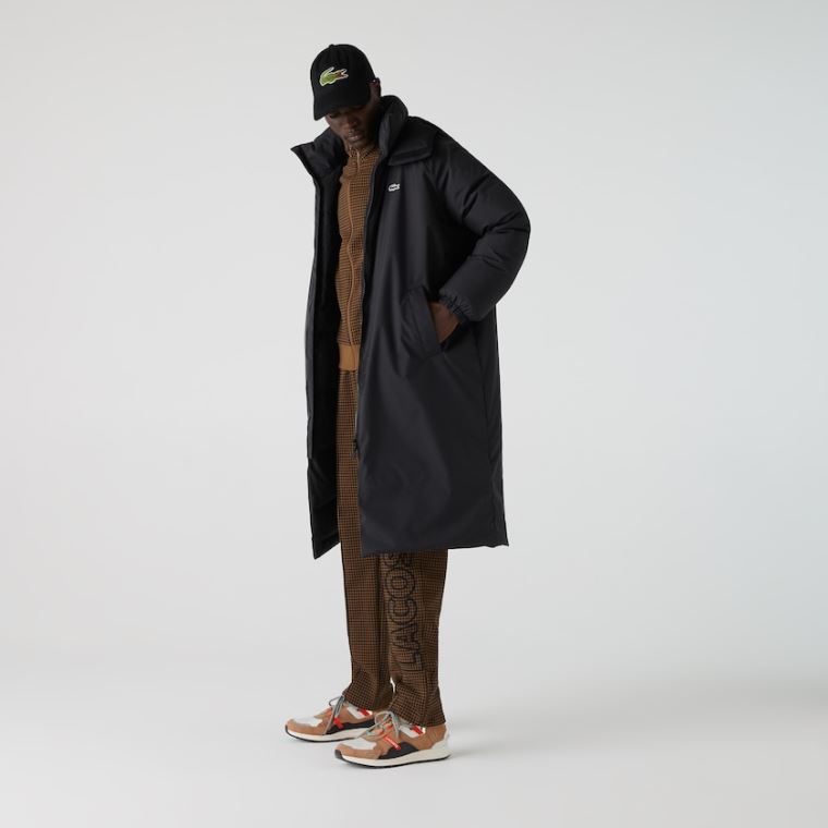 Lacoste LIVE Csuklyás Vizi-Repellent Oversized Coat Fekete | xuaSfHgj