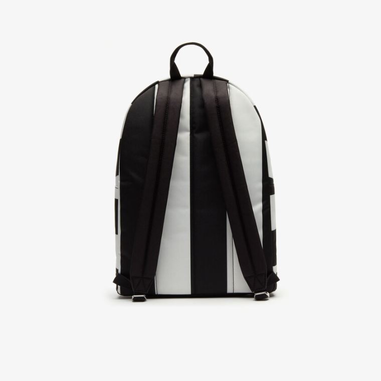 Lacoste LIVE Detachable Pouch Striped Backpack Fekete Fehér | Z4y6cQ2j