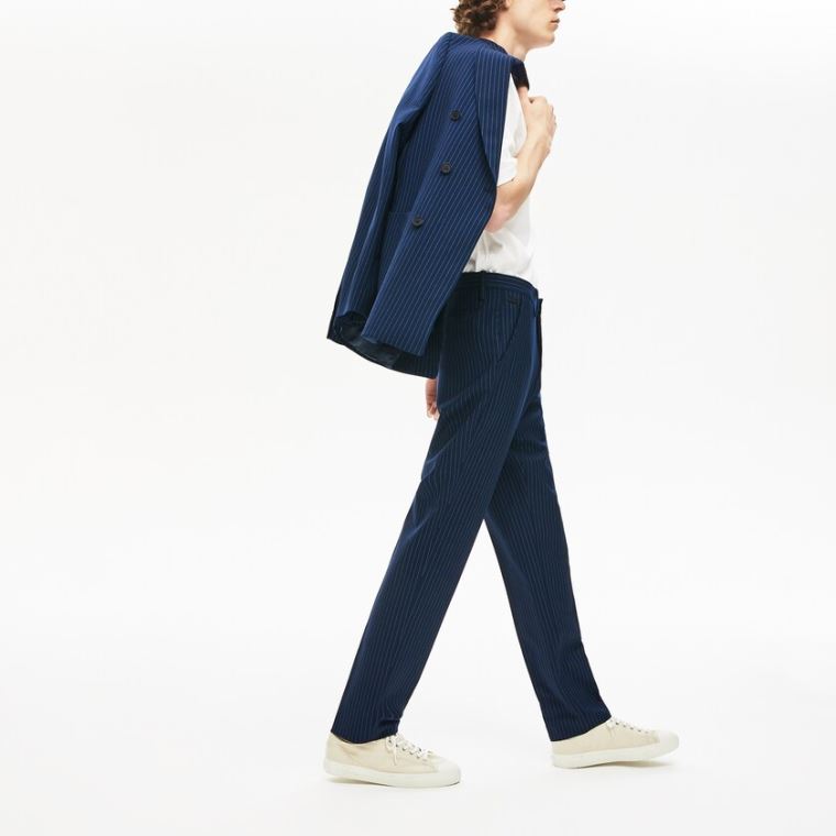 Lacoste LIVE Fine Pinstriped Wool Suit Pants Kék Fehér | cEVh0uCY