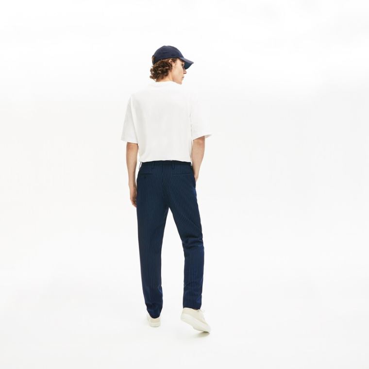 Lacoste LIVE Fine Pinstriped Wool Suit Pants Kék Fehér | cEVh0uCY