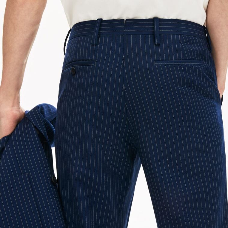 Lacoste LIVE Fine Pinstriped Wool Suit Pants Kék Fehér | cEVh0uCY