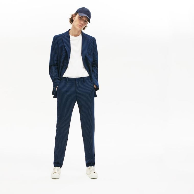 Lacoste LIVE Fine Pinstriped Wool Suit Pants Kék Fehér | cEVh0uCY