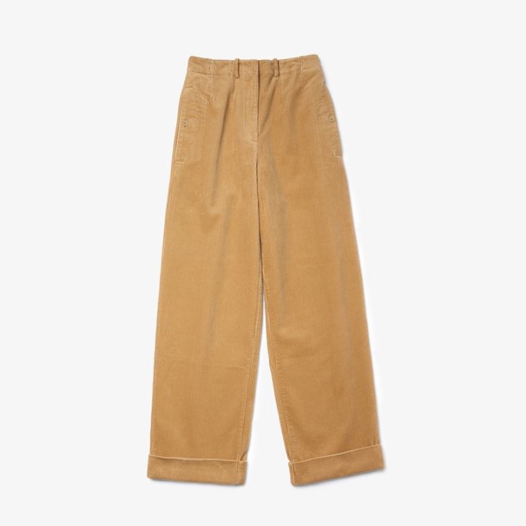 Lacoste LIVE High-Waisted Loose Ribbed Velvet Pants Bézs | ACwdntfa