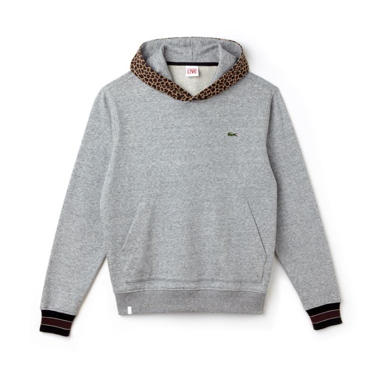 Lacoste LIVE Leopard Print Hood Fleece Sweatshirt Szürke Fehér | gUurGcaO