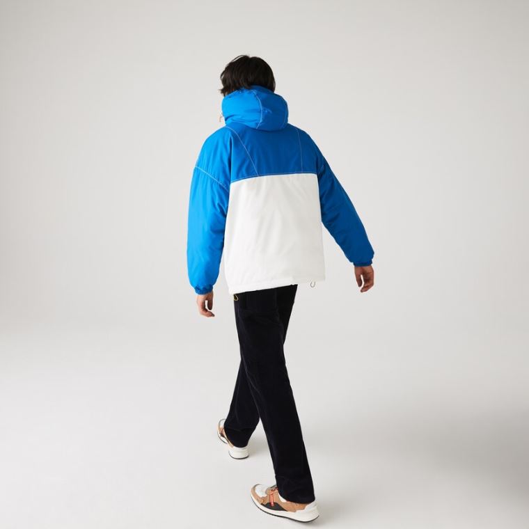 Lacoste LIVE Light Vizi-Repellent Csuklyás Colorblock Coat Kék Fehér | a7MUM15i