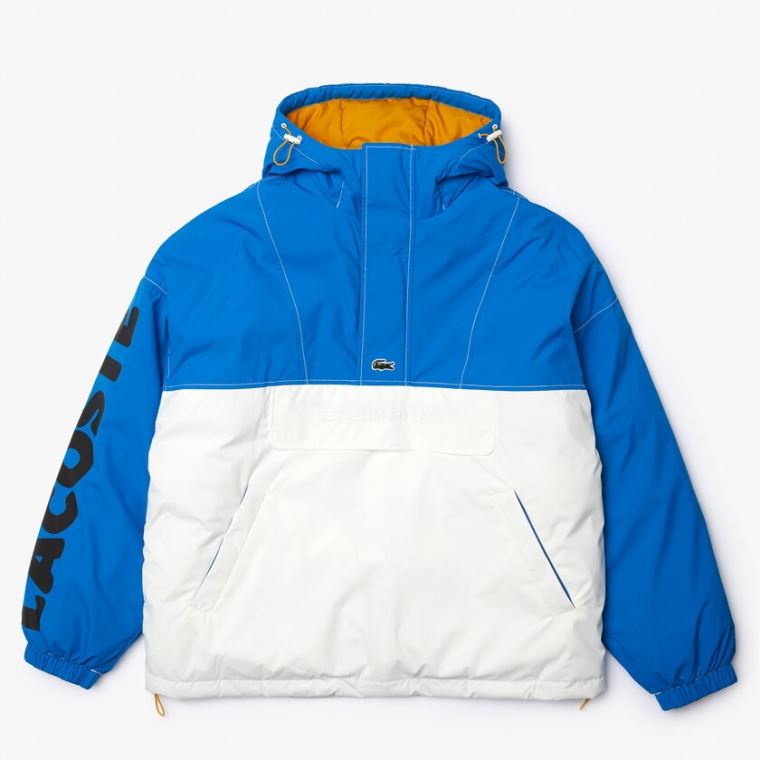 Lacoste LIVE Light Vizi-Repellent Csuklyás Colorblock Coat Kék Fehér | a7MUM15i