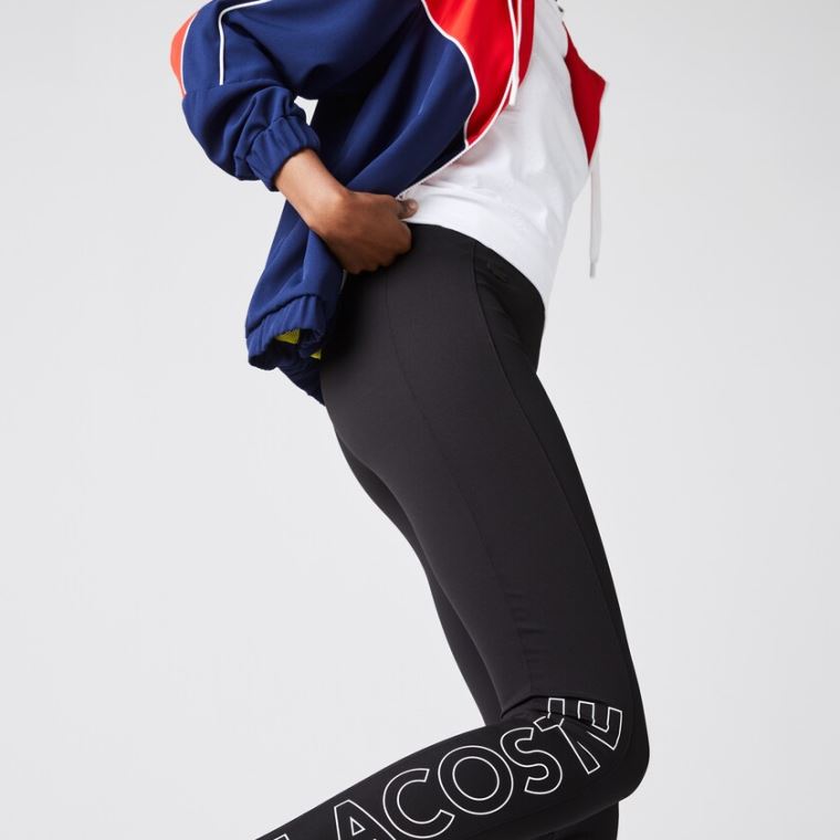 Lacoste LIVE Logo Printed Leggings Fekete Fehér | Pa2SjwDd