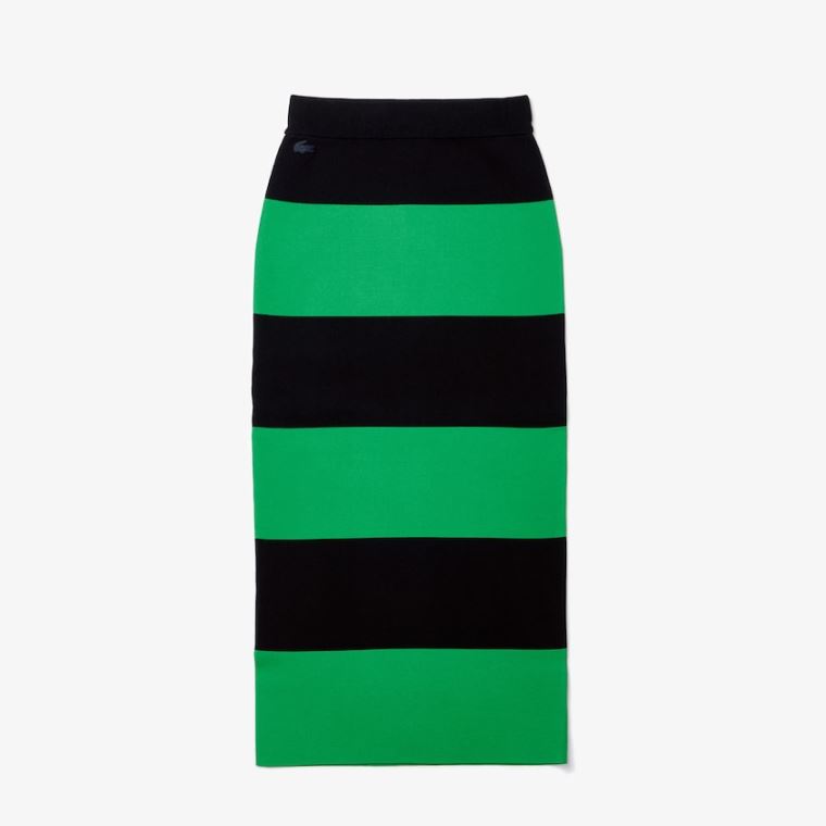 Lacoste LIVE Long Striped Knit Skirt Zöld Sötétkék Kék | OD9dRuTn