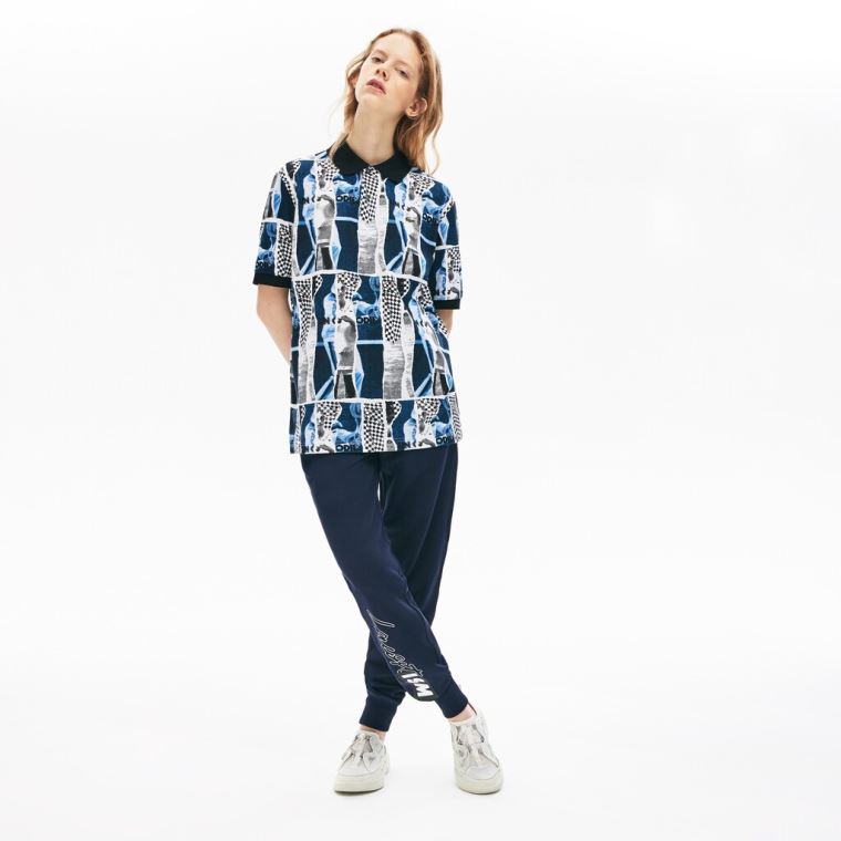 Lacoste LIVE Loose Fit Graphic Print Pamut Polo Shirt Lila Sárga Fehér | 5S8WOdhK