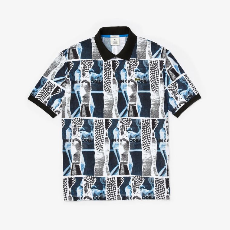 Lacoste LIVE Loose Fit Graphic Print Pamut Polo Shirt Lila Sárga Fehér | 5S8WOdhK