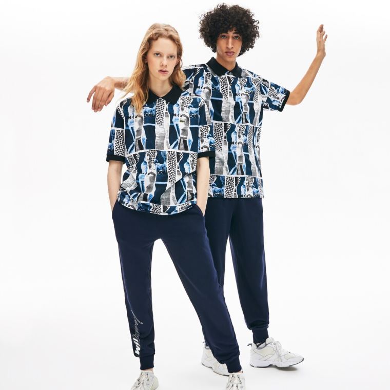 Lacoste LIVE Loose Fit Graphic Print Pamut Polo Shirt Lila Sárga Fehér | 5S8WOdhK