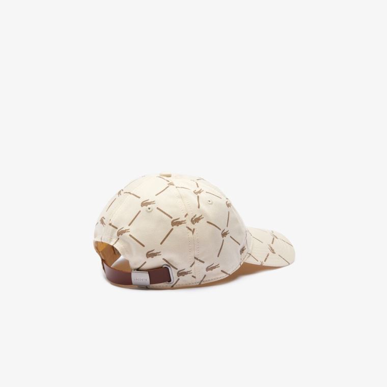 Lacoste LIVE Monogram Printed Pamut Cap Bézs | ACEzpHzh