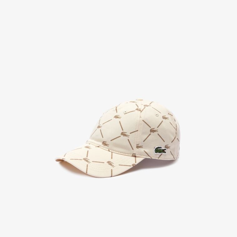 Lacoste LIVE Monogram Printed Pamut Cap Bézs | ACEzpHzh